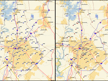 Charlotte-Mecklenburg FINS—Left: rain-gage network. Right: stream-gage network.
