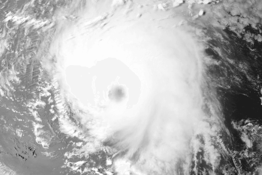 Satellite view of a hurricane with a clearly defined eye
